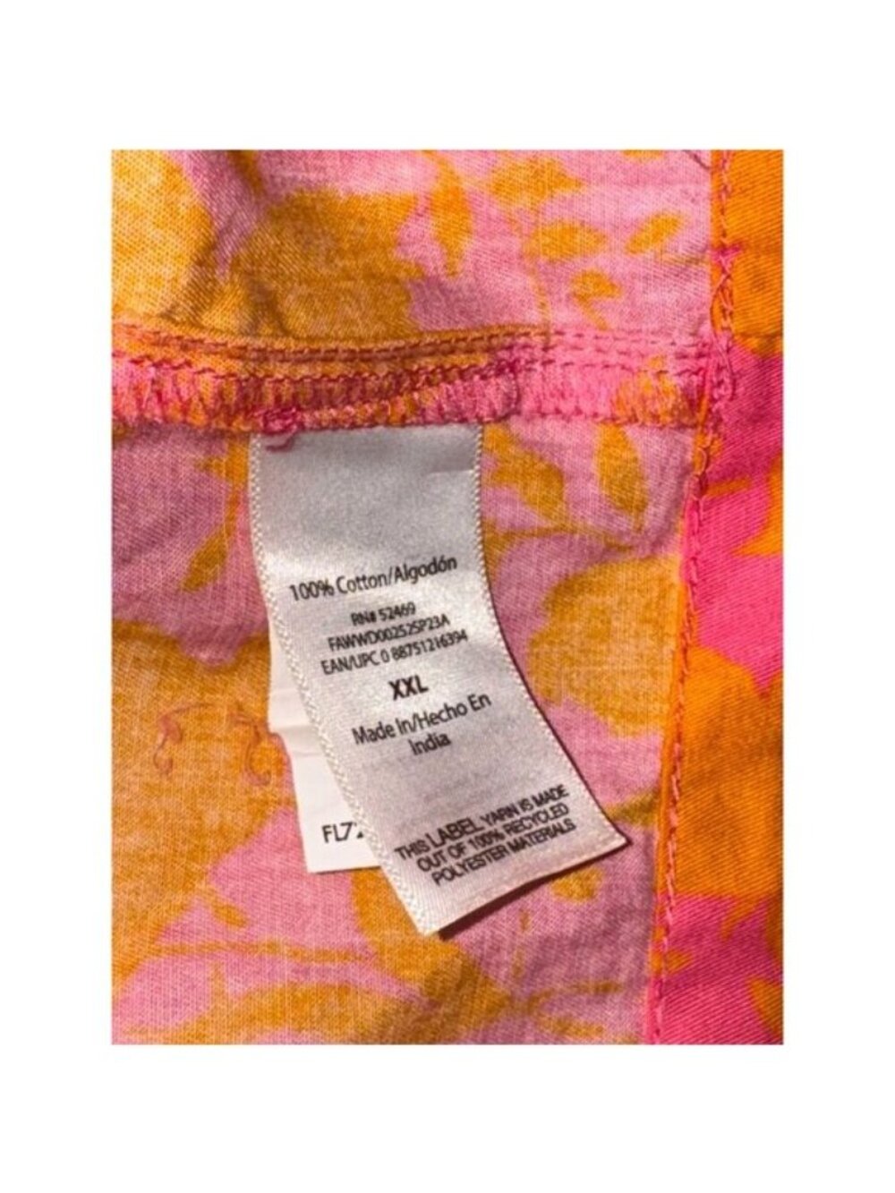 Free Assembly Womens Floral Pink & Orange Dress XXL 100% Cotton Made In India - Picture 6 of 11
